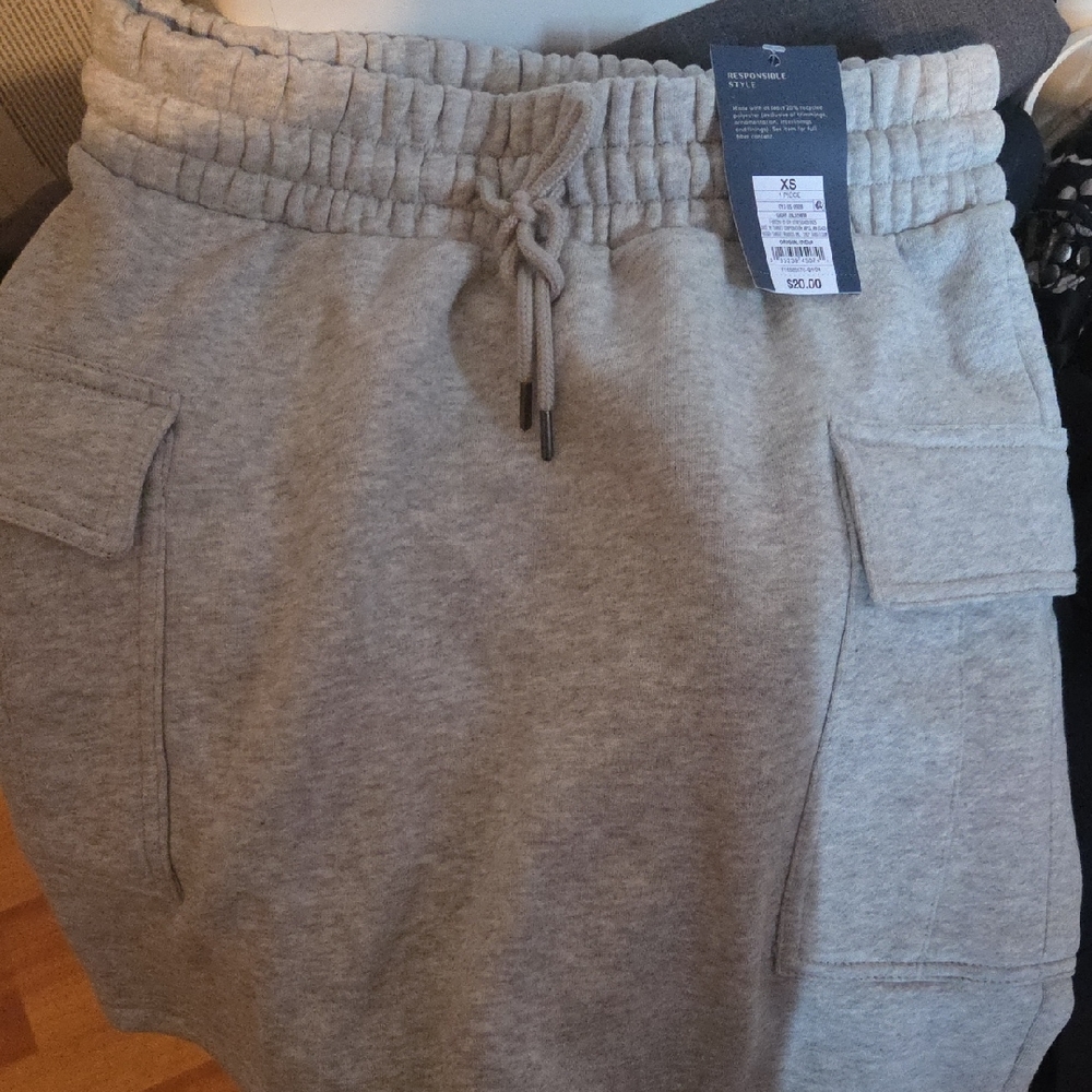 Gray Drawstring Skirt with Pockets